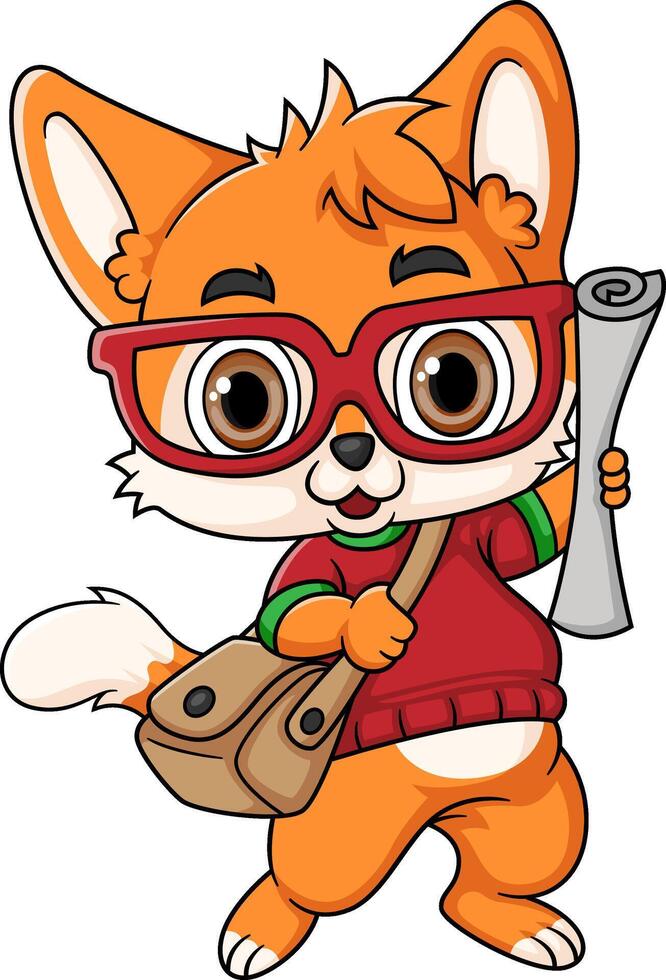Cute fox on his way to school vector