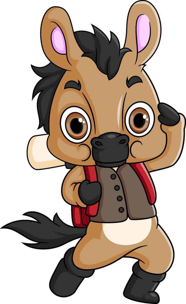 Cartoon Standing horse with Backpack vector