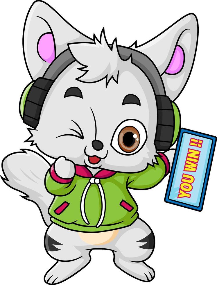Cute cat Playing Game With Headphone Cartoon vector