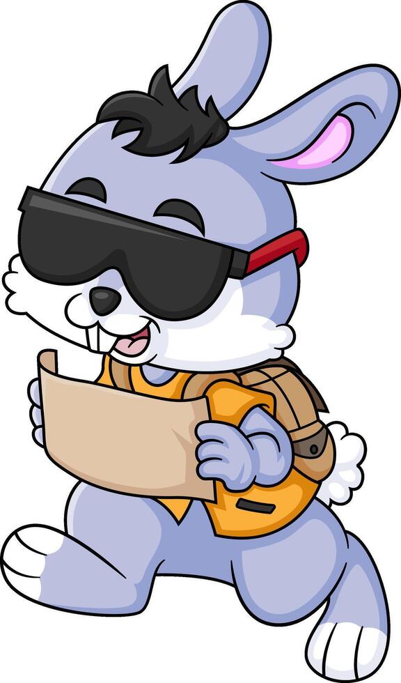 a cute rabbit reading a map and running vector