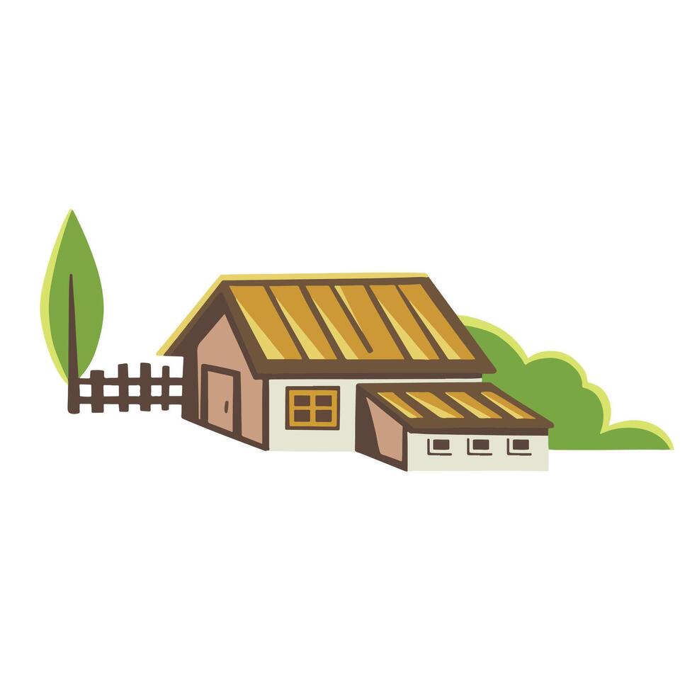 Colorful isolated low house with extension illustration vector
