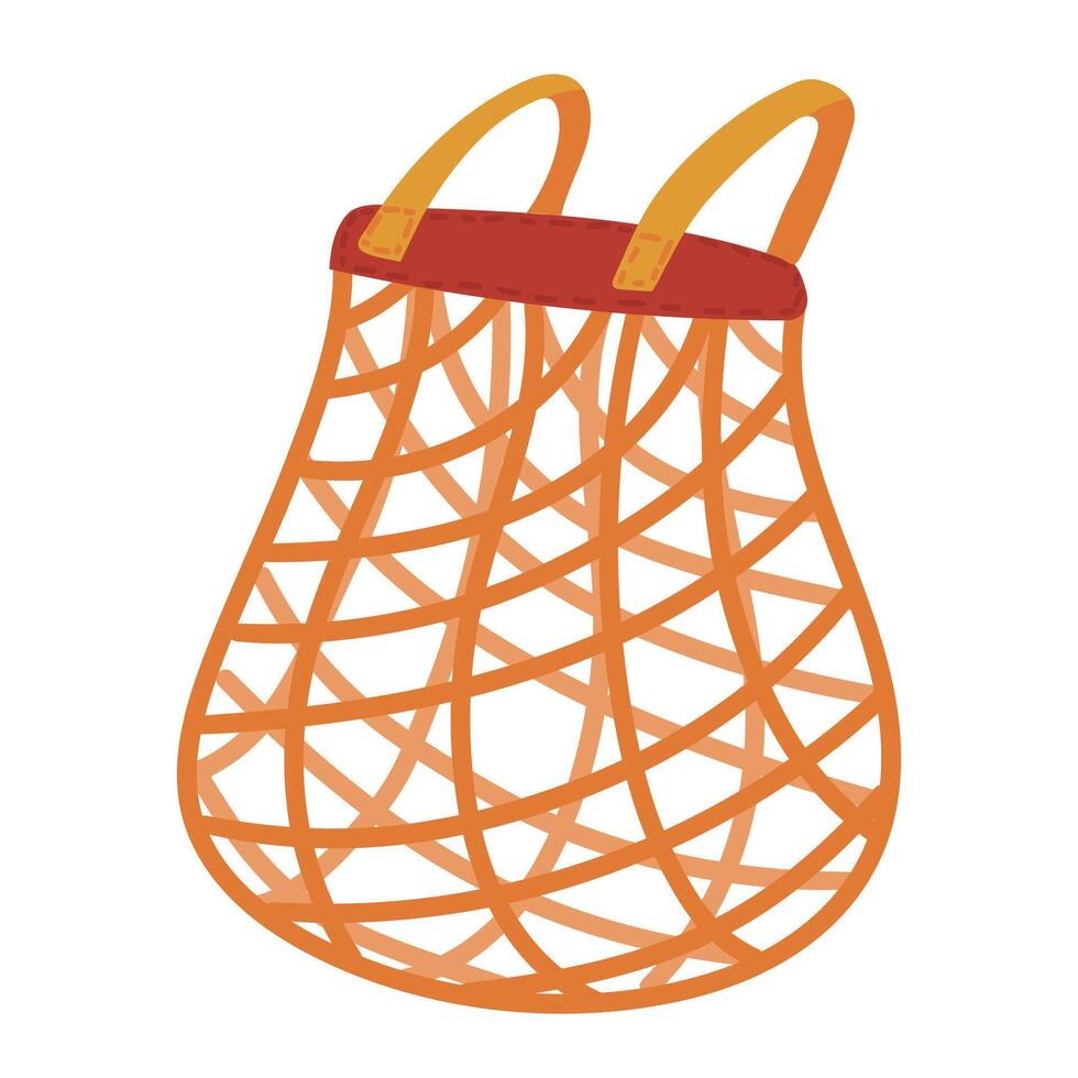 A mesh grocery bag with a simple design, openwork weave and harnesses. Eco-friendly materials and ideal for carrying groceries and other items. An isolated environmental orange object. For products vector