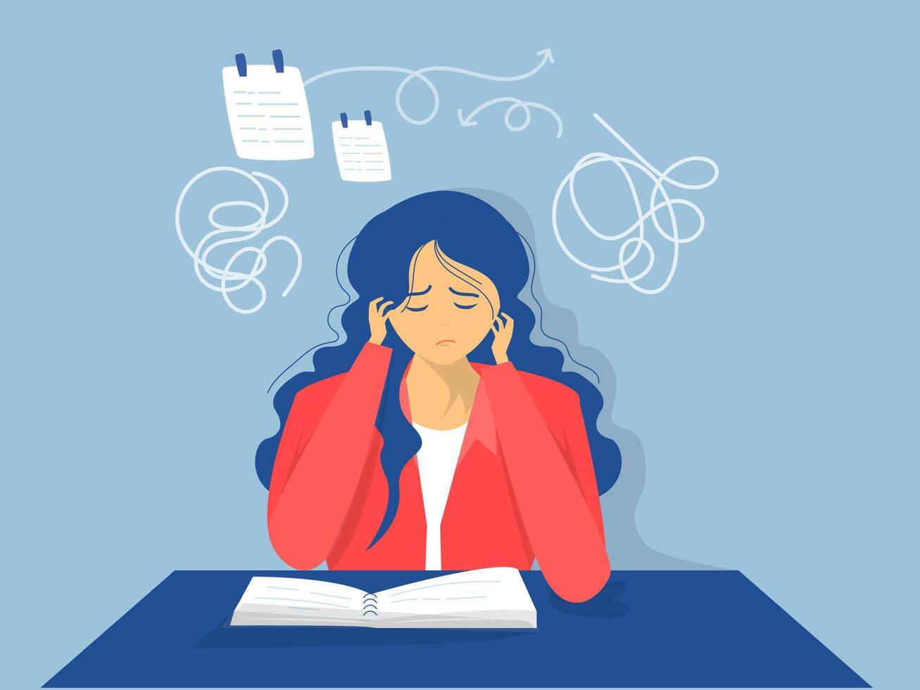 ADHD people concept, woman is a headache because tired of doing work Difficulty learning. Dizzy woman. vector