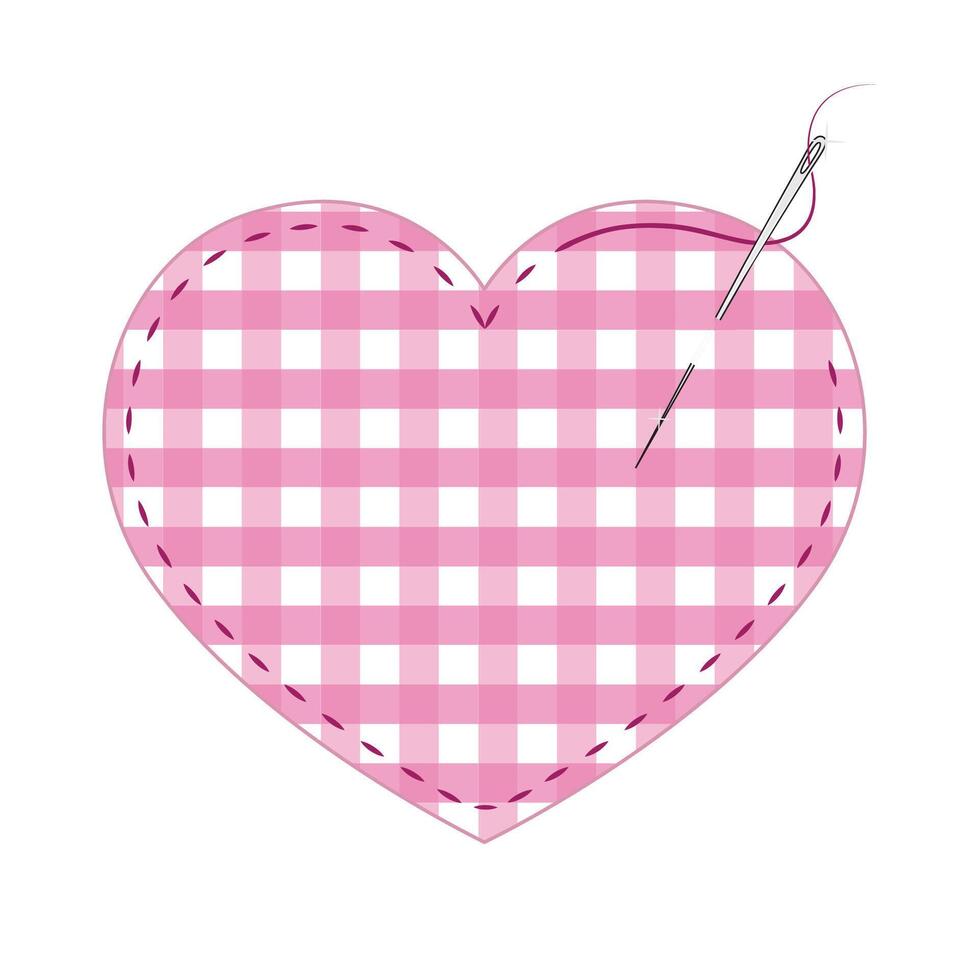 flat heart with chess checkered texture and stitches vector