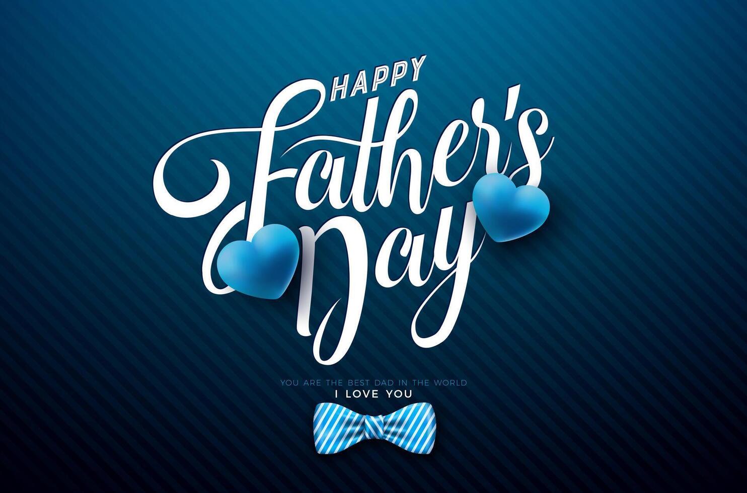 Happy Father's Day Greeting Card Design with Bow Tie, Heart and Typography Lettering on Blue Background. Celebration Illustration for the Best Dad. Fathers Day Template for Banner, Flyer vector