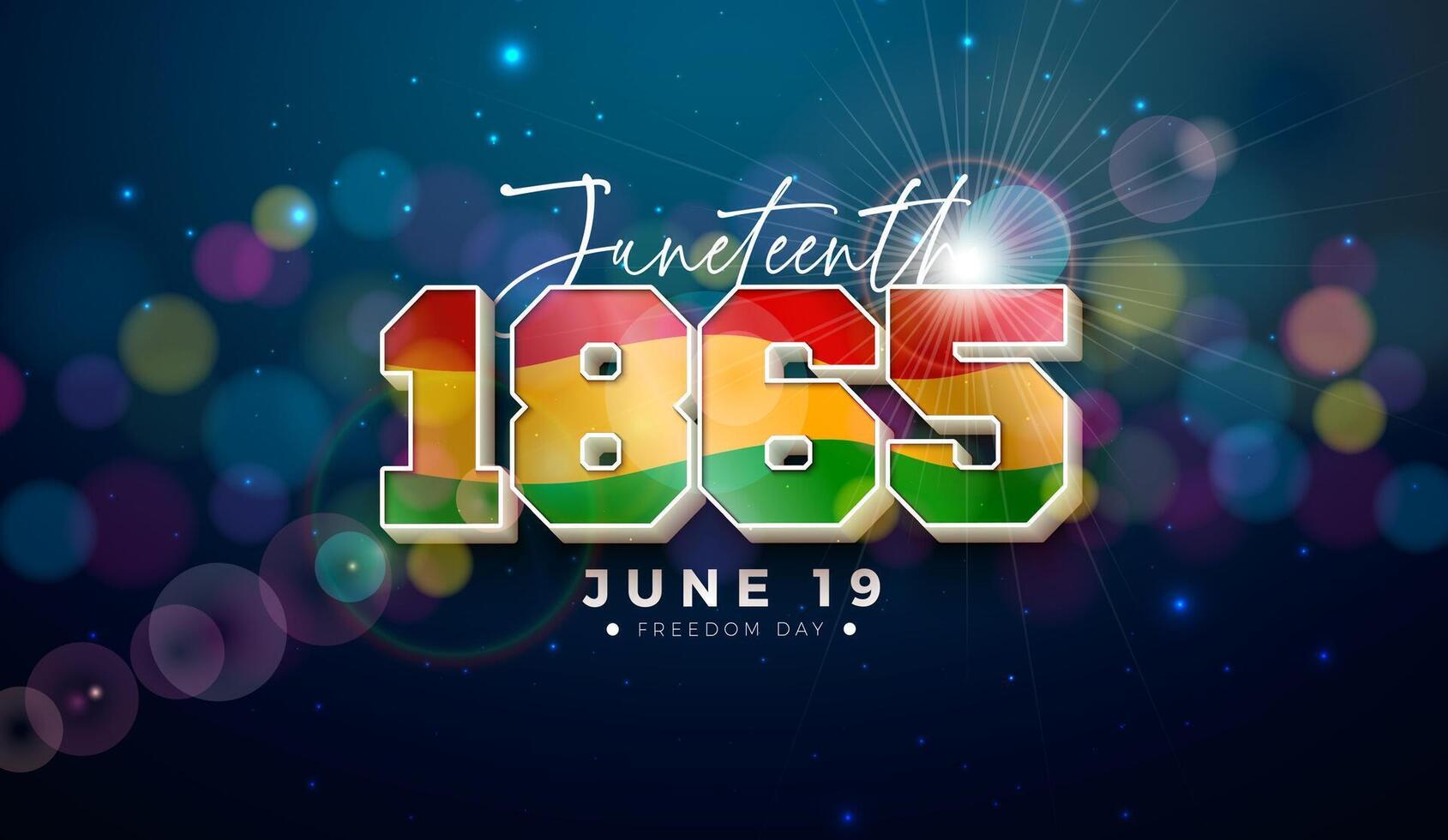 Juneteenth Freedom Day Design. African American June 19 Independence Day. Annual American Emancipation Holiday Illustration with 3d 1865 Typography Lettering on Shiny Blue Background for Banner vector