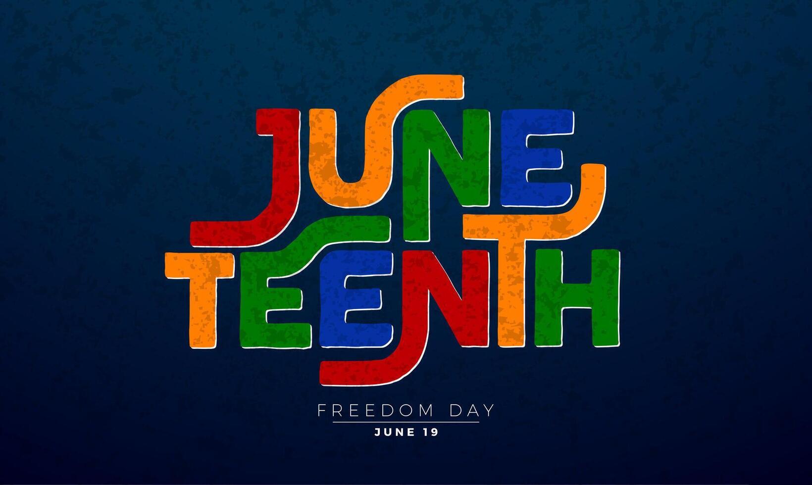 Juneteenth Freedom Day Design. African American June 19 Independence Day. Annual American Emancipation Holiday Illustration with Colorful Typography Lettering and Blue Background for Banner vector