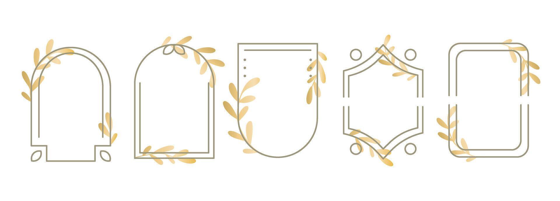 Boho frames with golden foliage collection vector