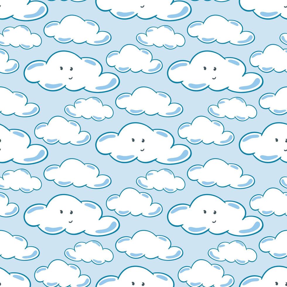 Cute clouds characters seamless pattern vector