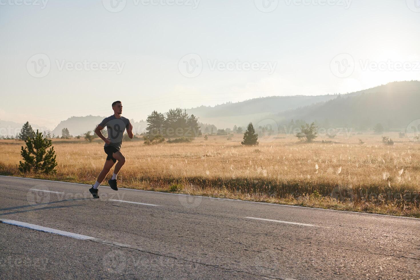 Determined Stride. Athletic Man Embarks on Marathon Preparation with Resolve. photo