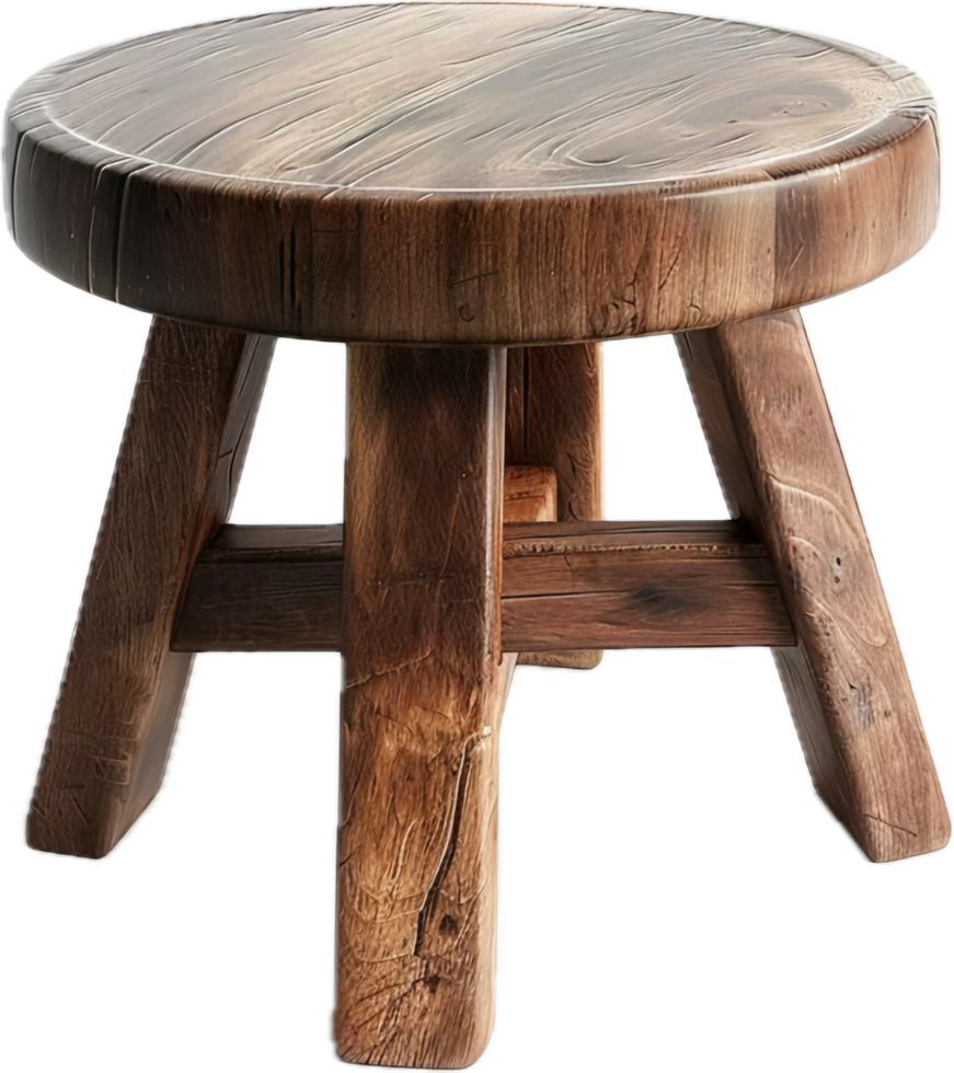 Rustic Wooden Stool with Round Seat. png