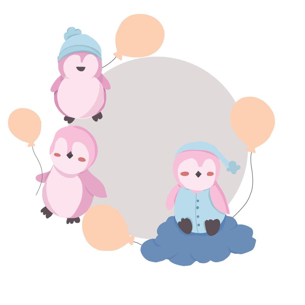 Cute Penguin Bird Illustration Wreath vector