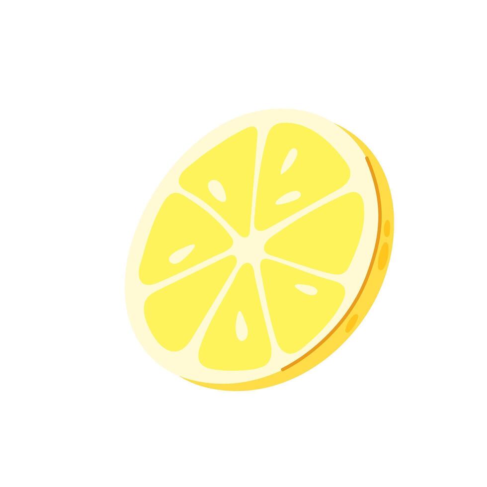 Lemon slice in flat style. Fresh citrus fruit. Ingredient for making lemonade. Cartoon sour lemon. vector