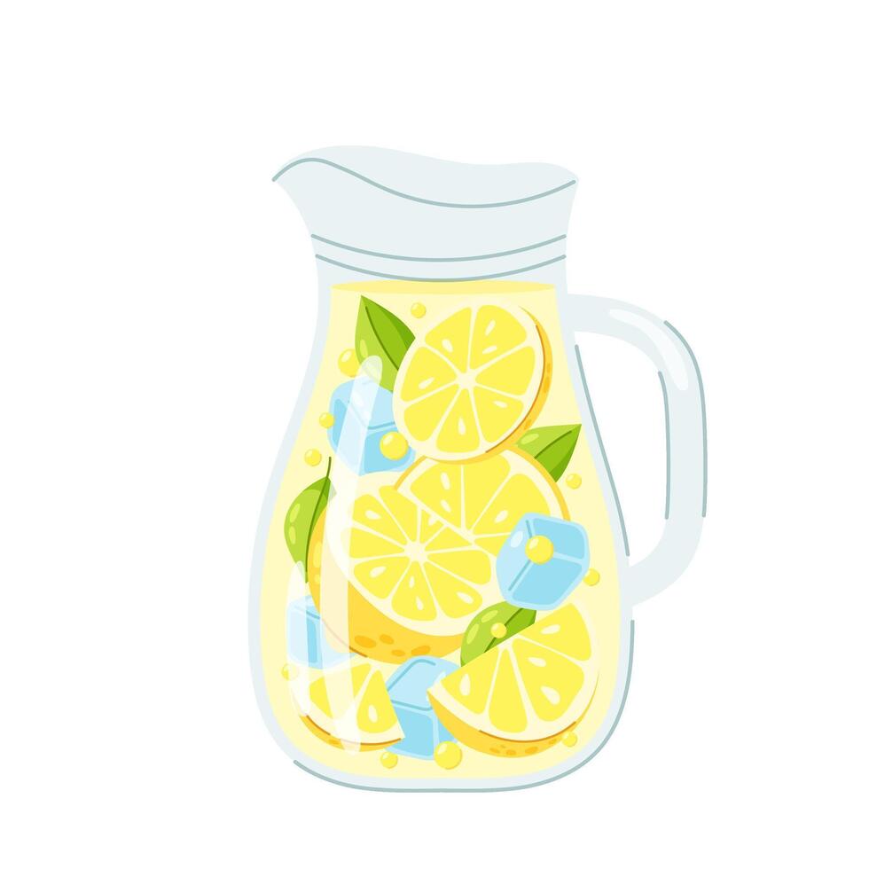 Lemonade. Cold summer drink. Lemonade with ice in flat style. Summer. vector