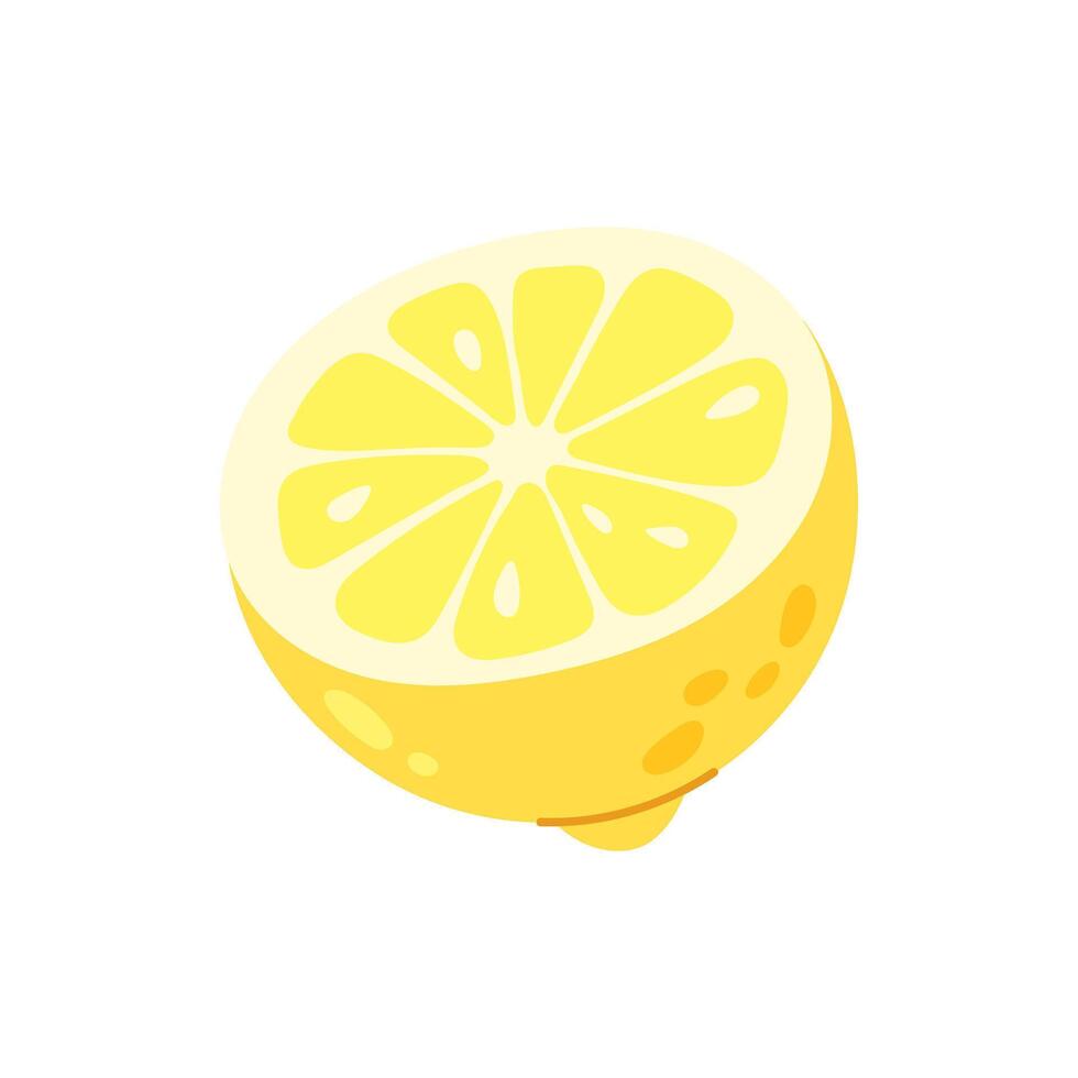 Half of a ripe lemon in flat style. Fresh citrus fruit. Ingredient for making lemonade or dessert. Lemon. vector