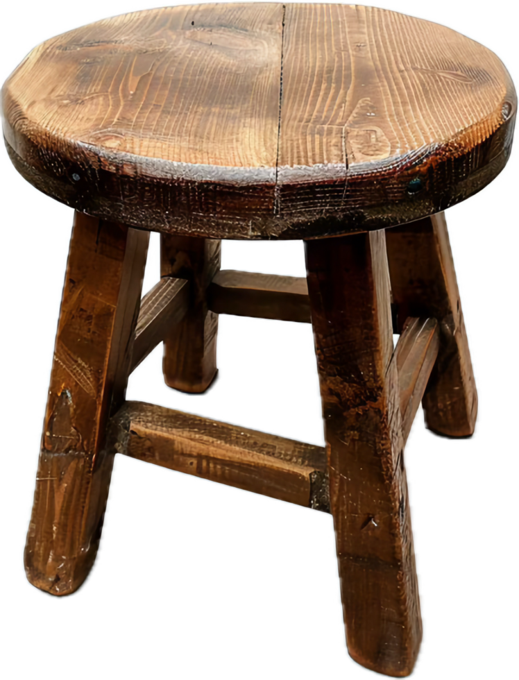 Rustic Wooden Stool with Round Seat. png