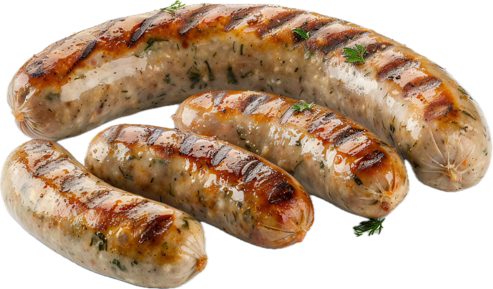 Grilled Sausages with Char Marks and Herbs png