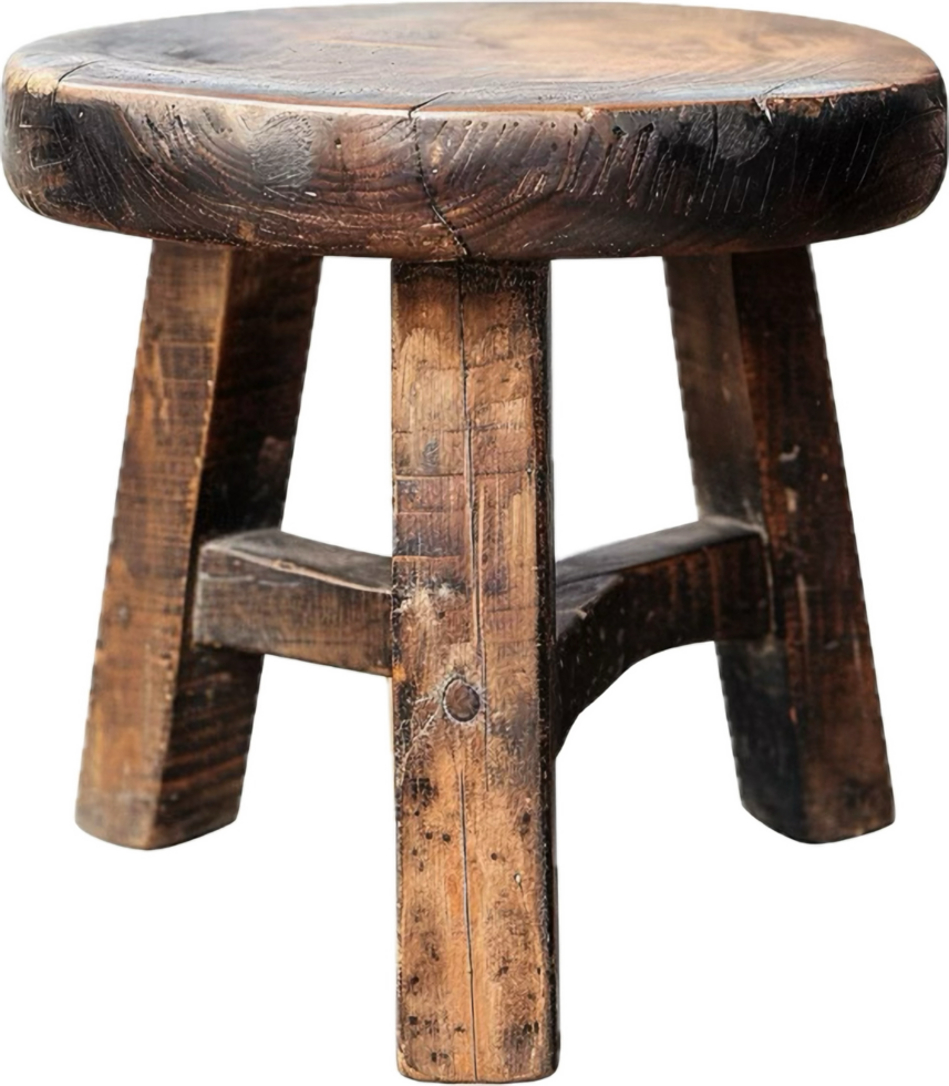 Rustic Wooden Stool with Round Seat. png