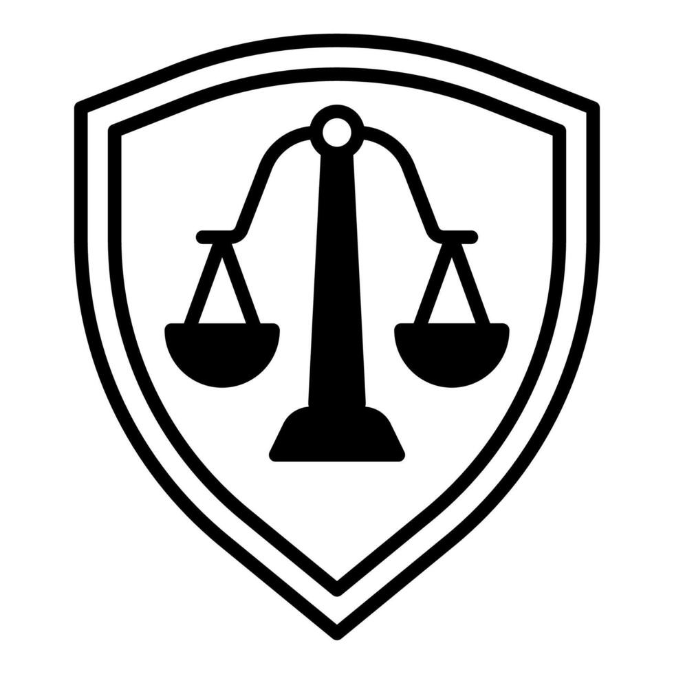 shield and scales of justice icon, judge and court tools icon vector