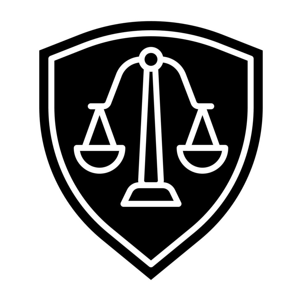 shield and scales of justice icon, judge and court tools icon vector