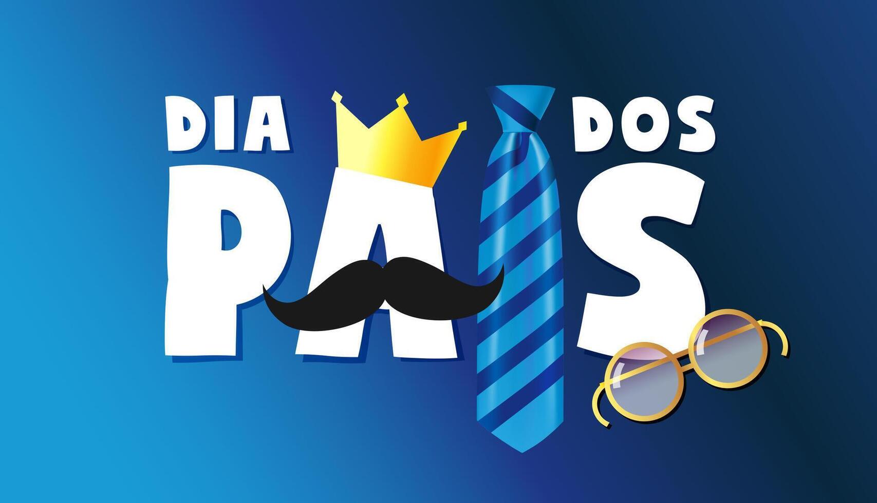 Happy Father's Day Portuguese greetings. Gift card design with 3D items. Social network timeline post vector