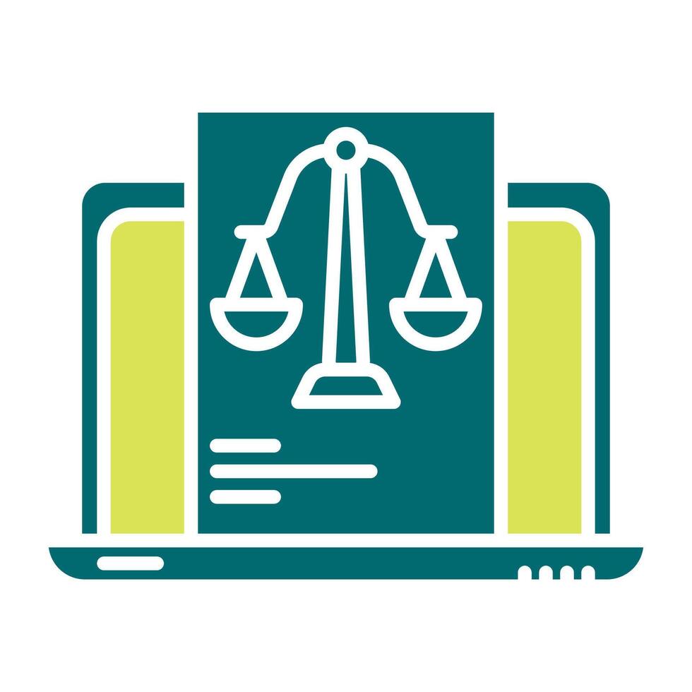 laptop and justice scale icon, judge and court tools icon vector