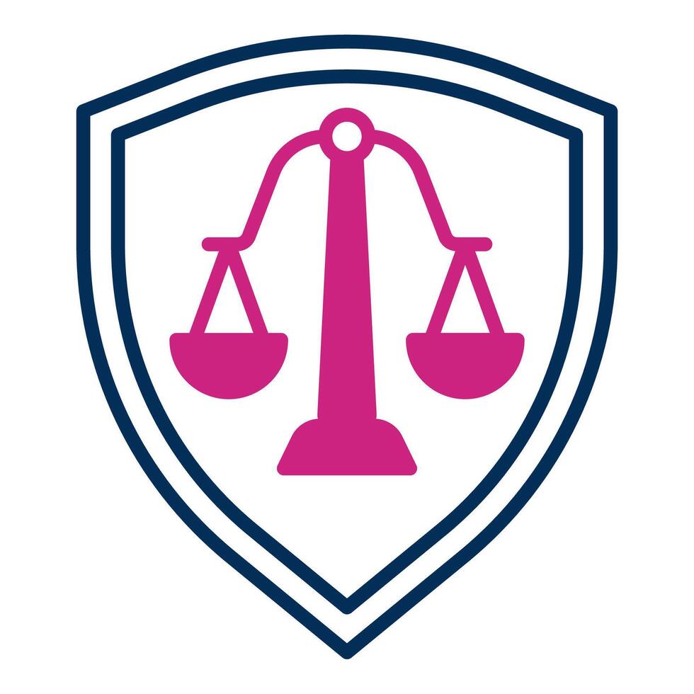 shield and scales of justice icon, judge and court tools icon vector