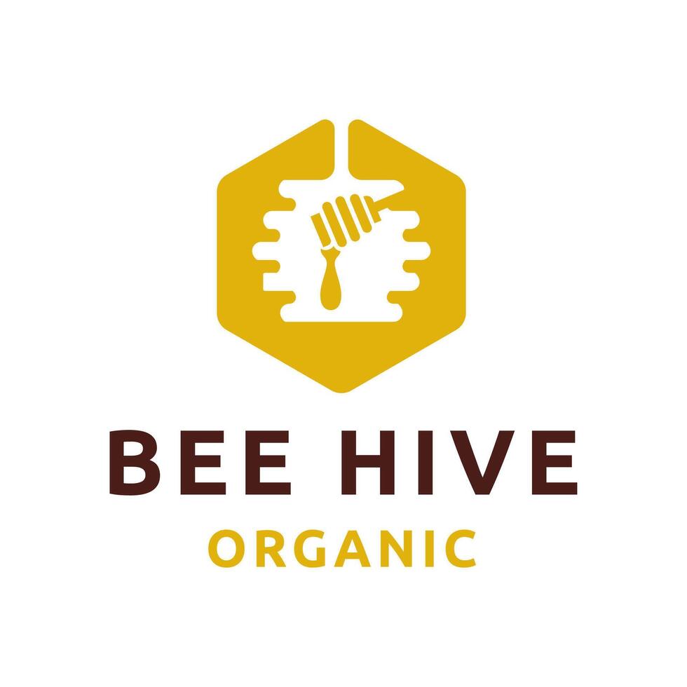 Bee hive and honey logo flat designBee hive and honey logo flat design vector