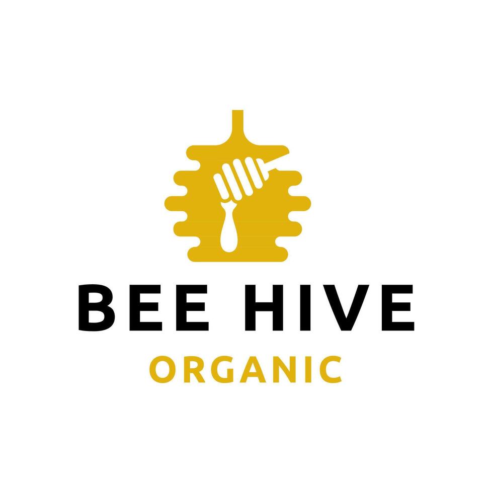 Bee hive and honey logo flat designBee hive and honey logo flat design vector