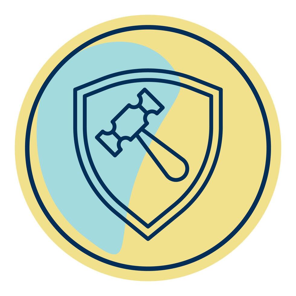 court hammer and shield icon, judge and court tools icon vector