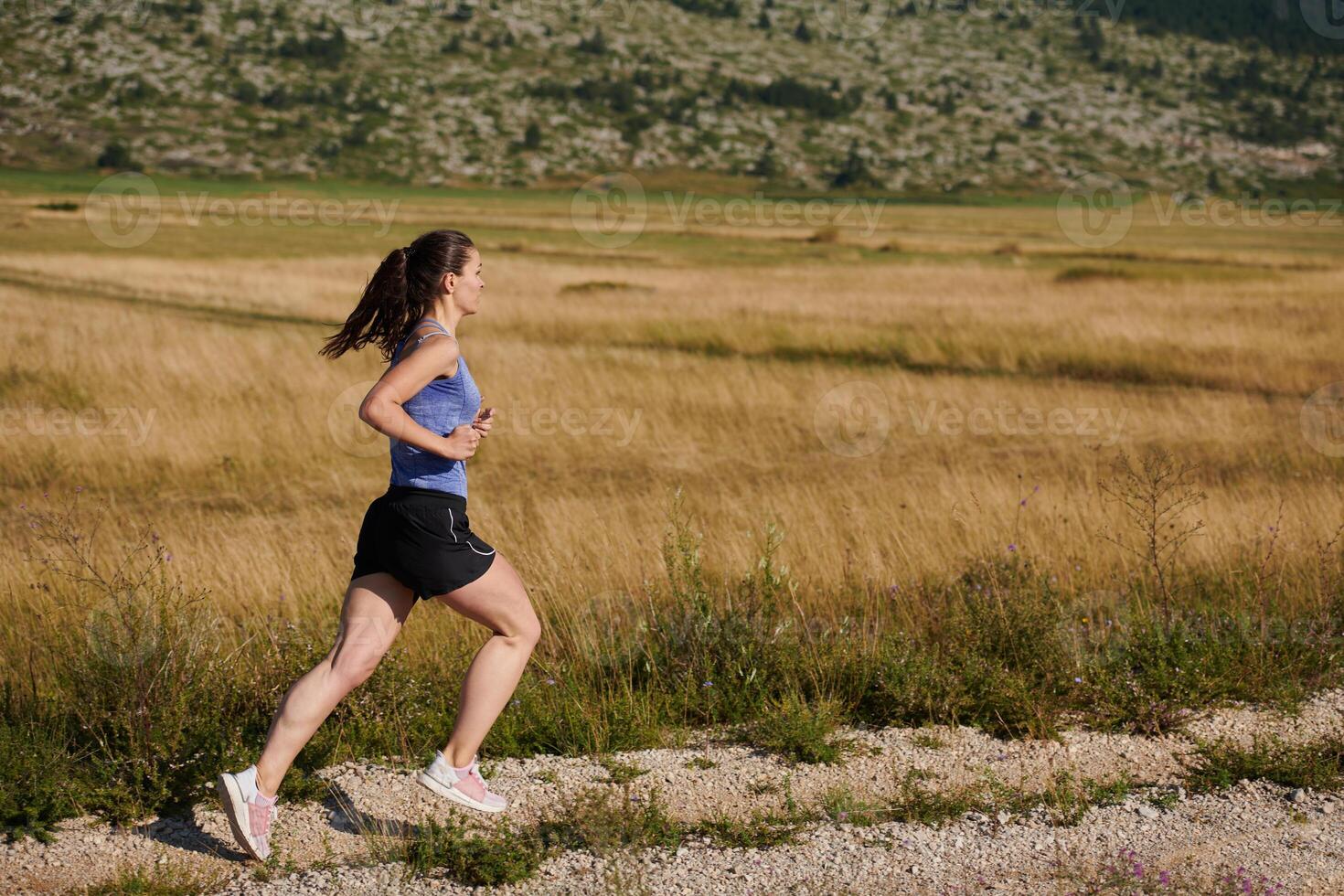 Solo Stride. Determined Athlete Woman Embarks on Fitness Journey for Marathon Preparation. photo