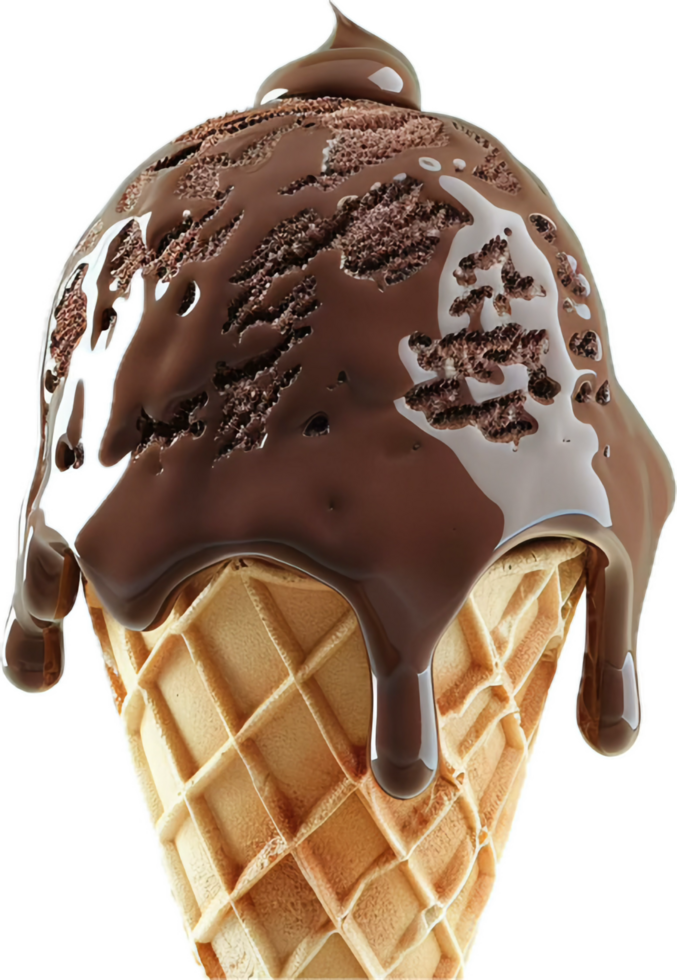 Chocolate Ice Cream Splashing in Cone. png