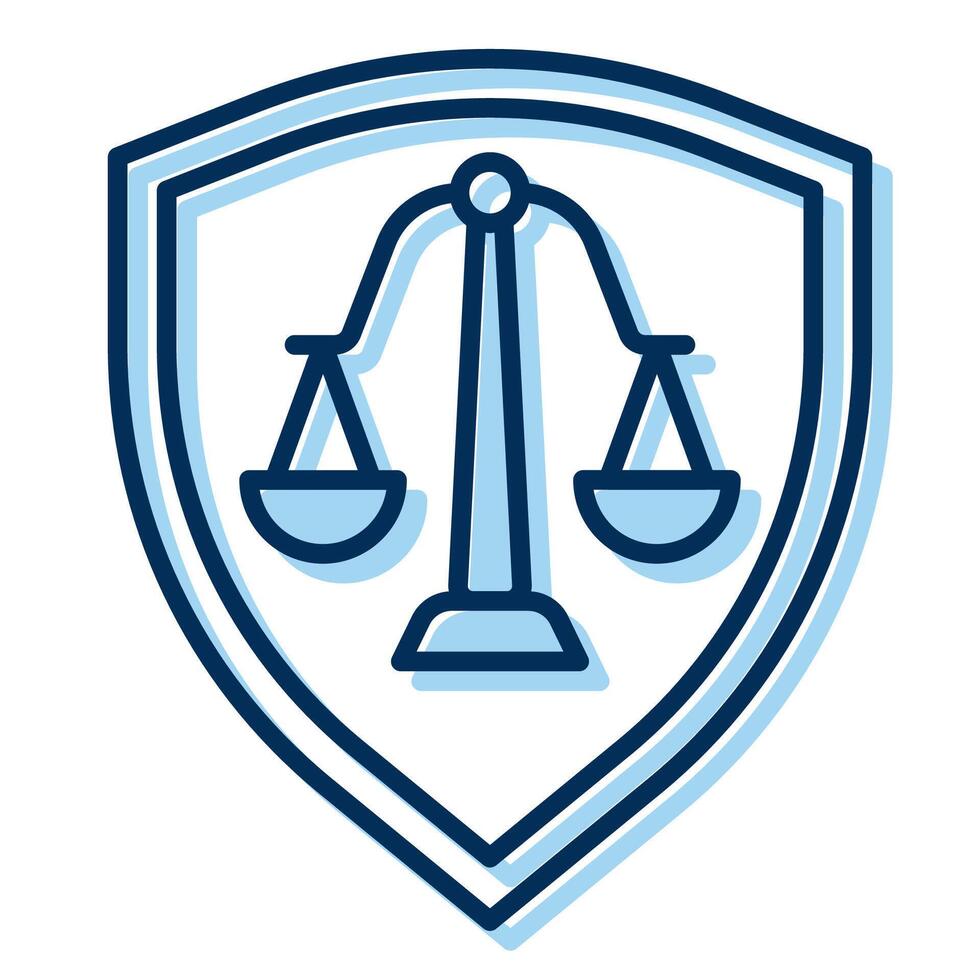 shield and scales of justice icon, judge and court tools icon vector