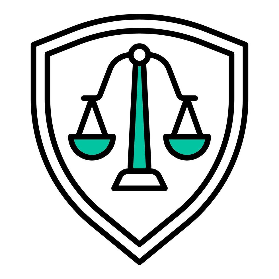 shield and scales of justice icon, judge and court tools icon vector