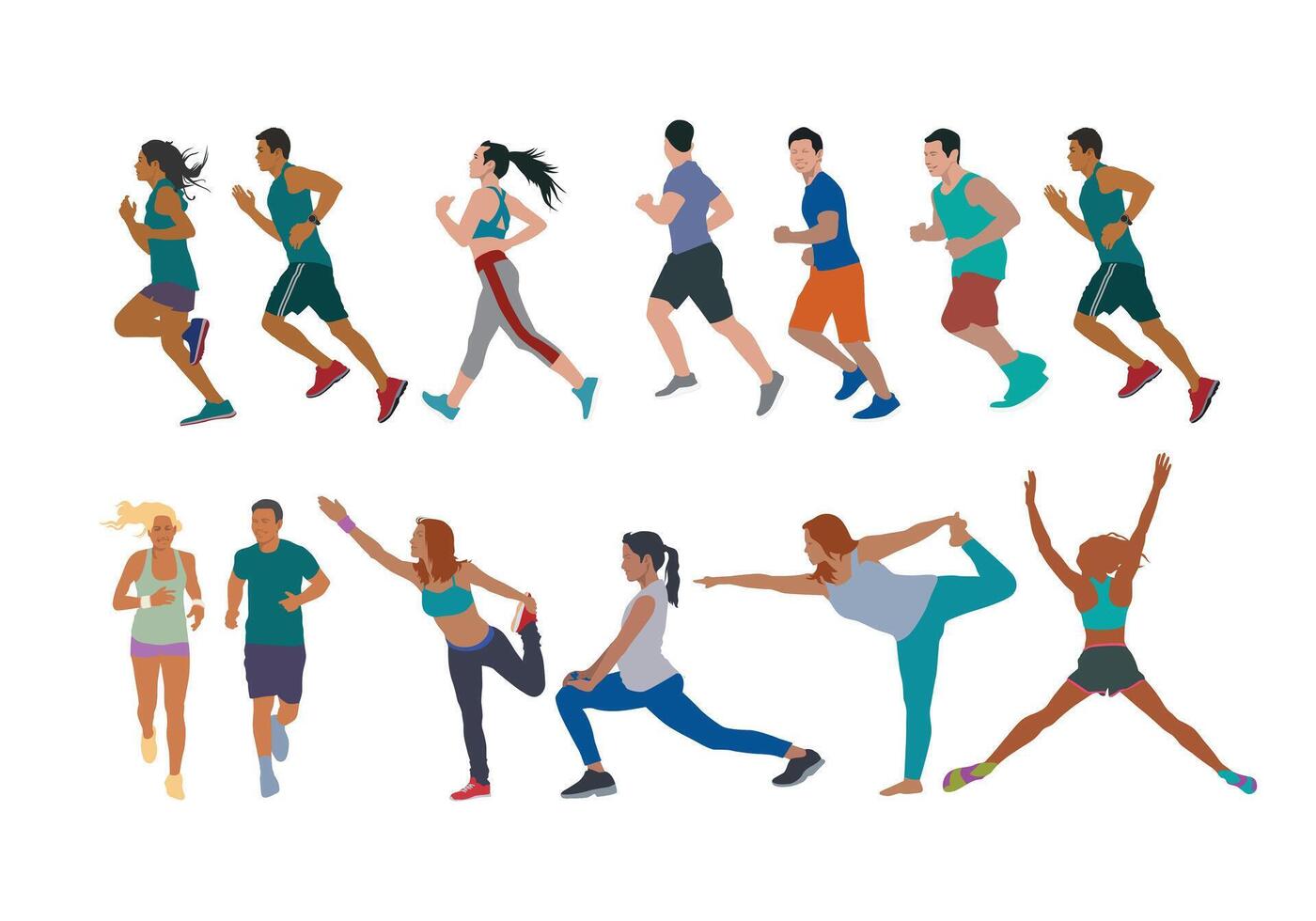 Active people soft color pastel. People running exercise jogging. Isolated object on white background. vector