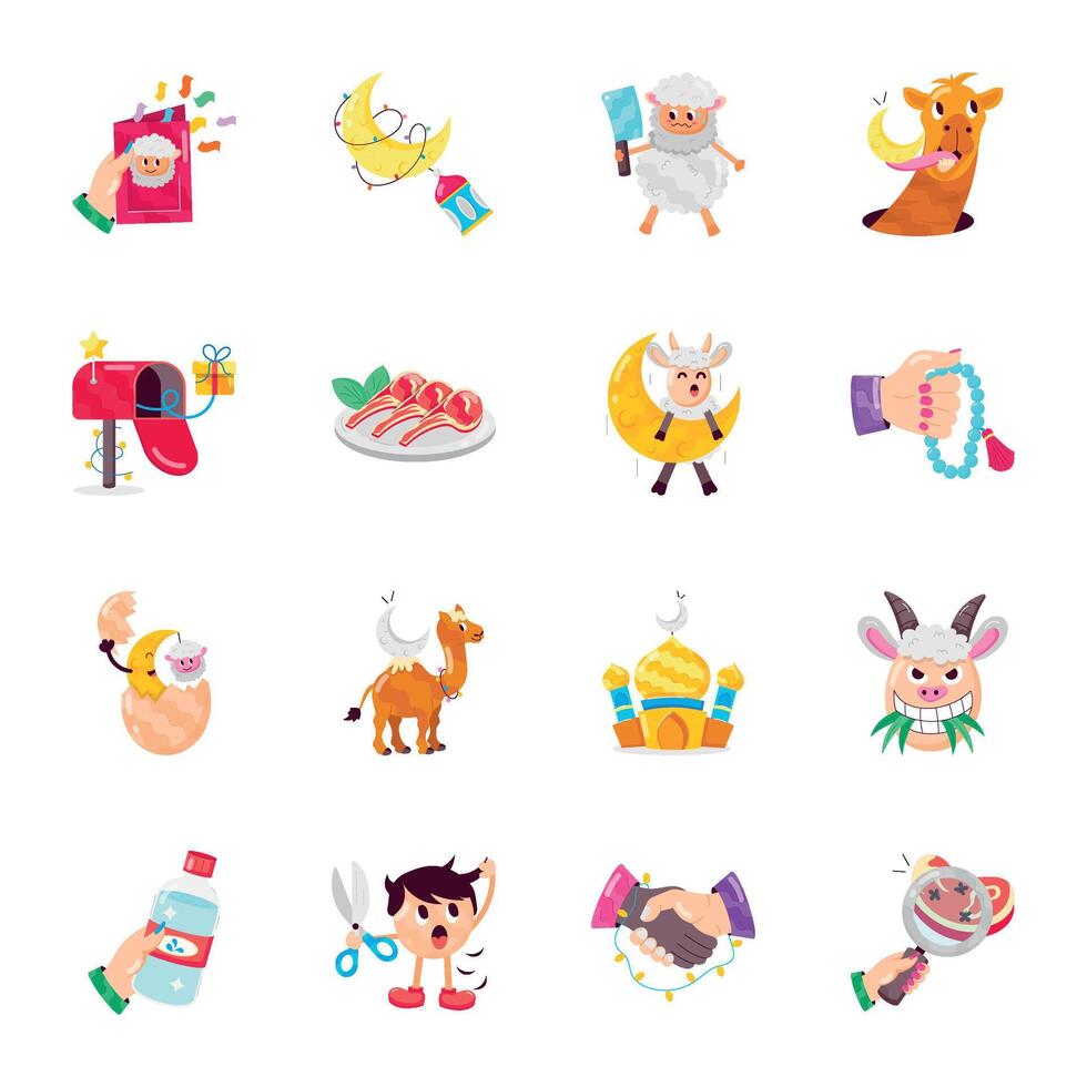 Eid and Hajj Rituals Flat Stickers vector