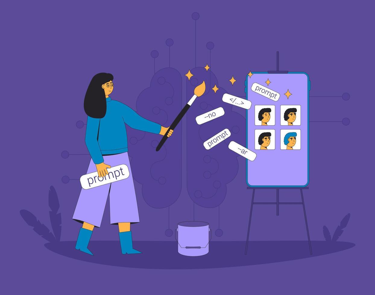 Neural networks. Prompt engineering. illustration. vector