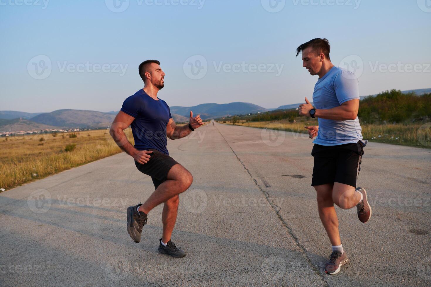 Marathon Partners. Two Athletic Friends Training Together for Upcoming Competition. photo