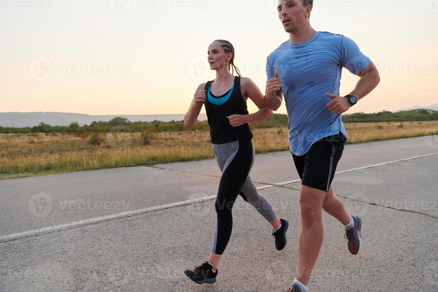 Dynamic Duo. Fitness-Ready Couple Embraces Confidence and Preparation for Upcoming Marathons photo