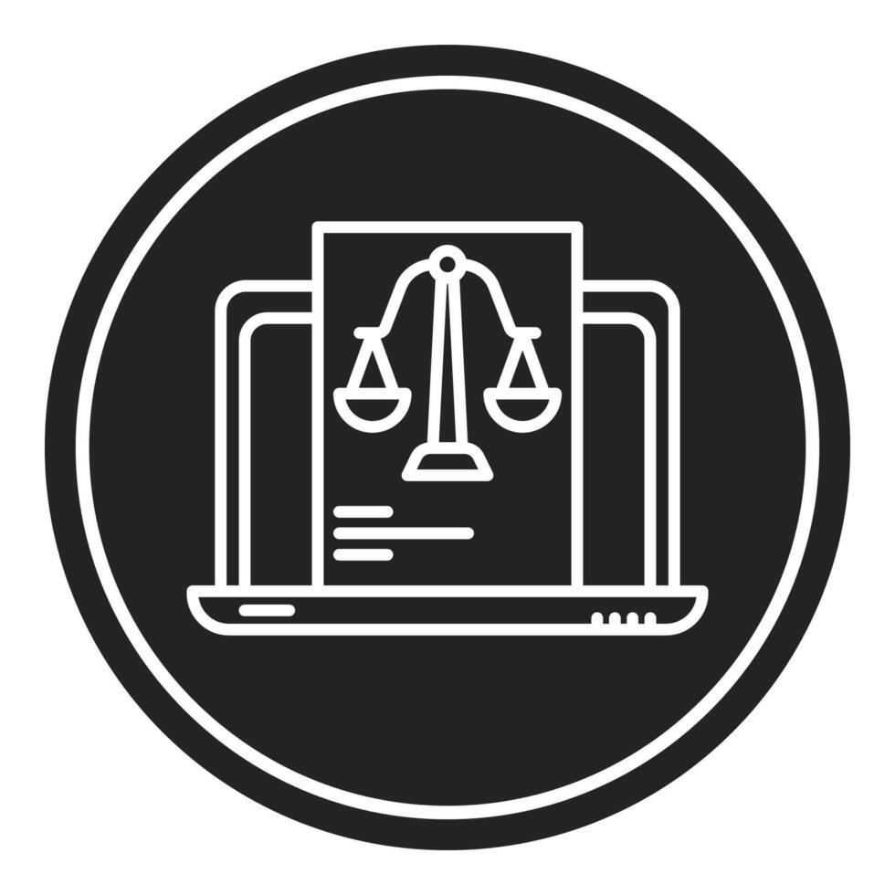 laptop and justice scale icon, judge and court tools icon vector