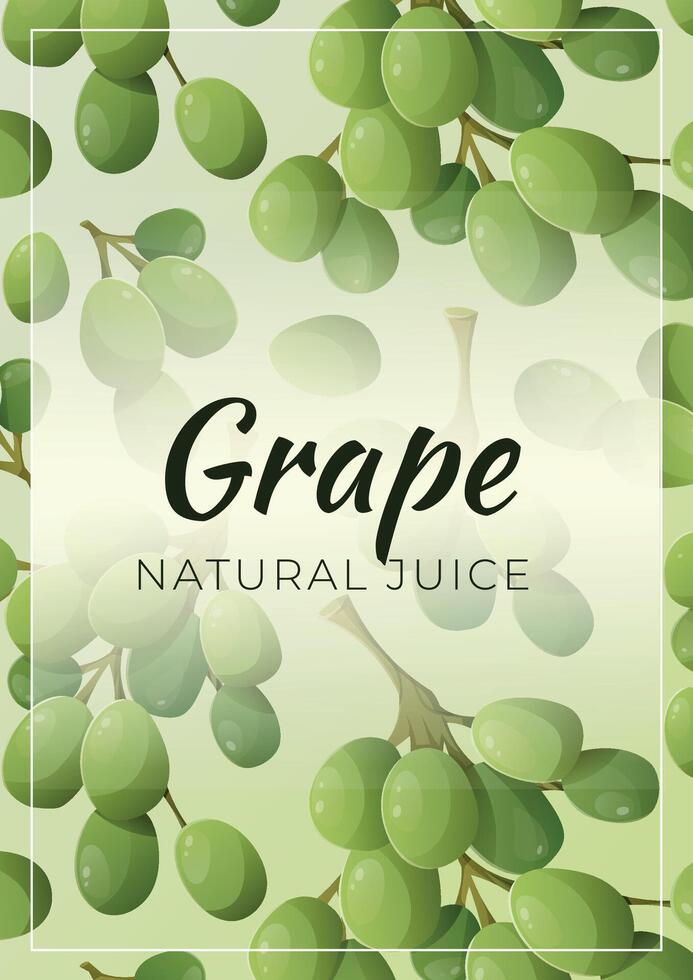 promotional fruit banner. A4 leaflet with a background of a pattern with ripe green grapes. Juice packaging design. vector