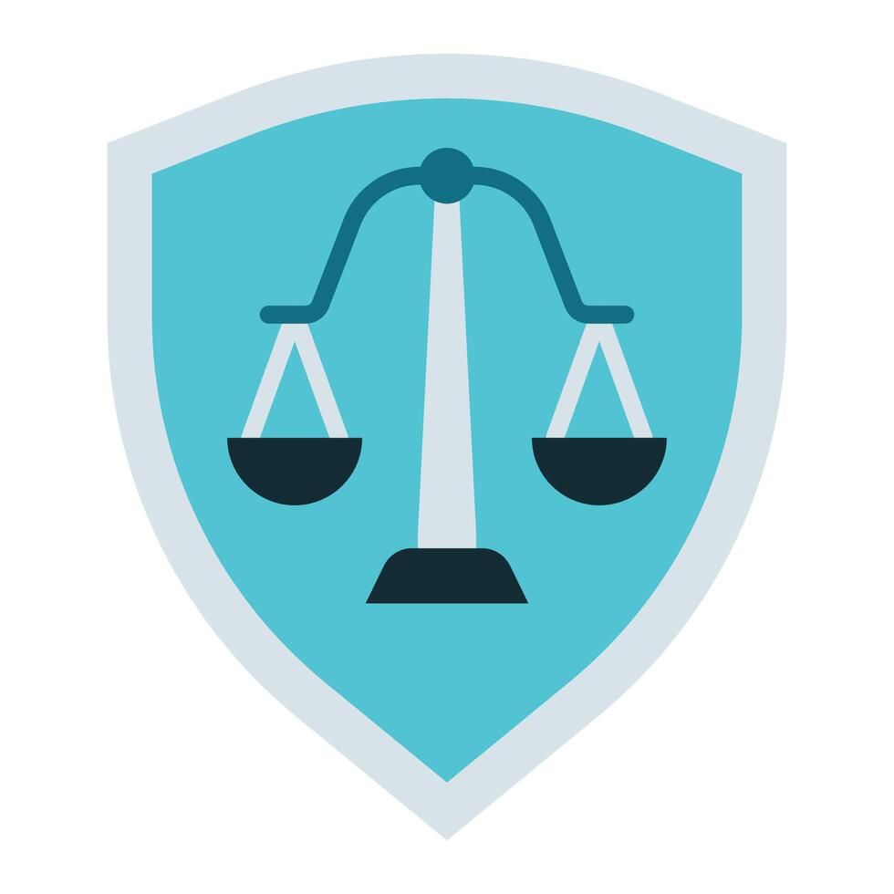 shield and scales of justice icon, judge and court tools icon vector