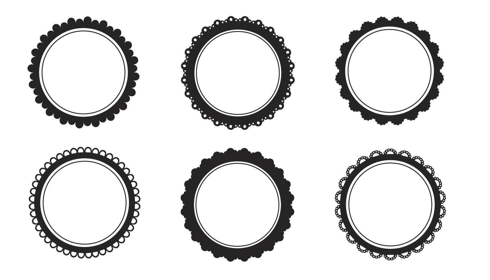 Scalloped edge emblem seal frame round price badge simple decoration isolated on white background. Stamp, wavy clip art. illustration vector