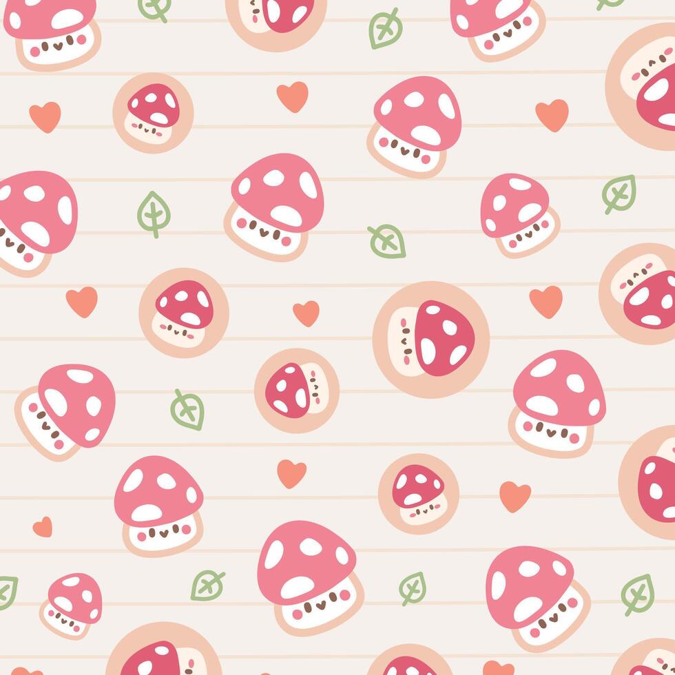 Kawaii Cute Pattern with Red Mushroom on Soft Background vector