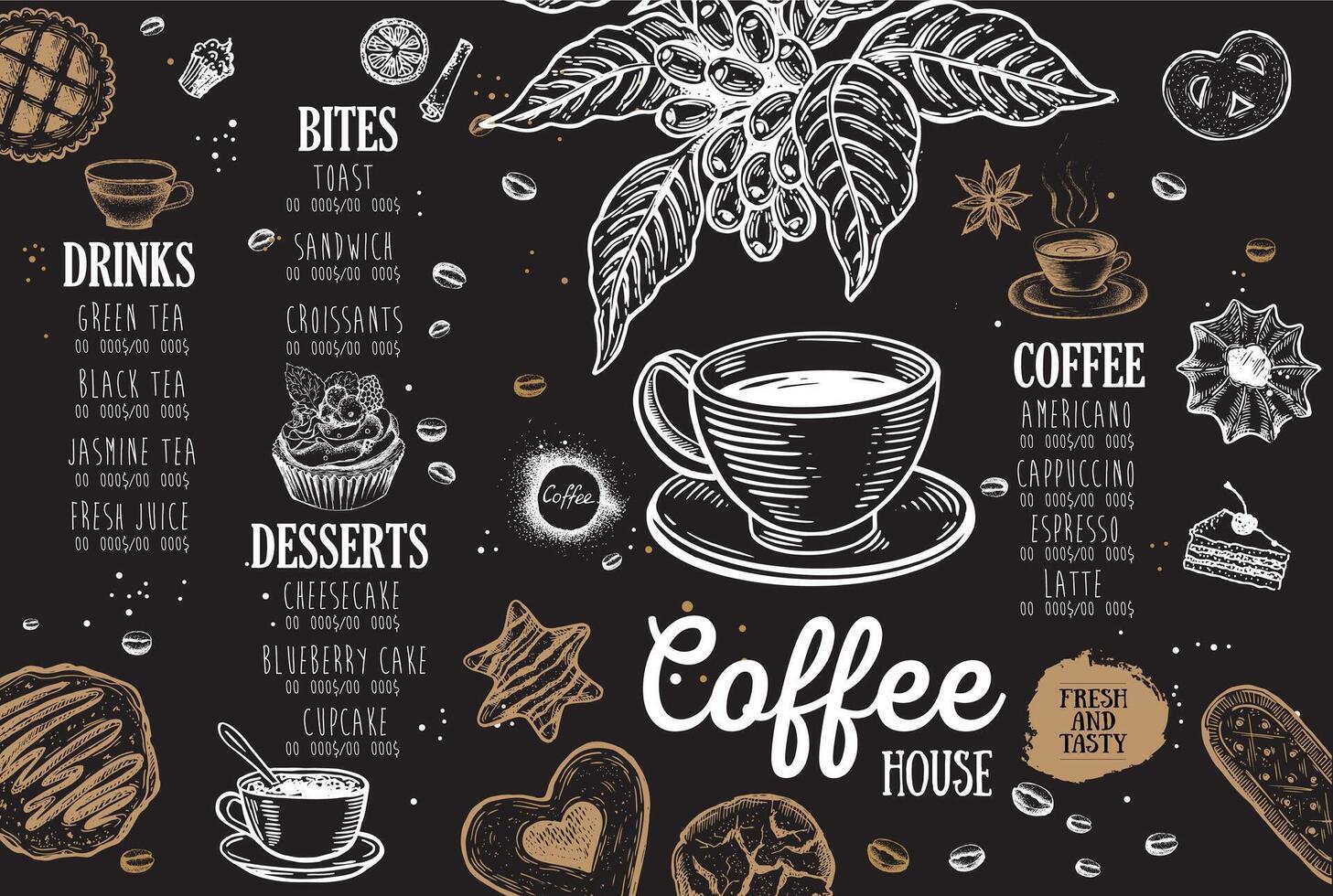 Coffee house menu. Restaurant cafe menu, template design. Food flyer. vector