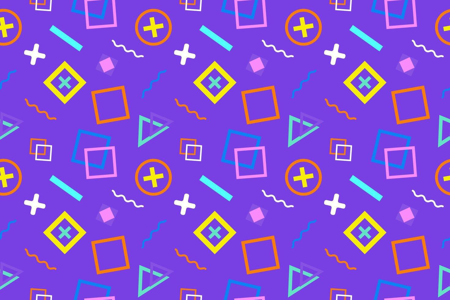 Vibrant seamless Memphis pattern with geometric shapes. Perfect for backgrounds, textiles, wallpapers, and trendy designs. Bold and playful. vector