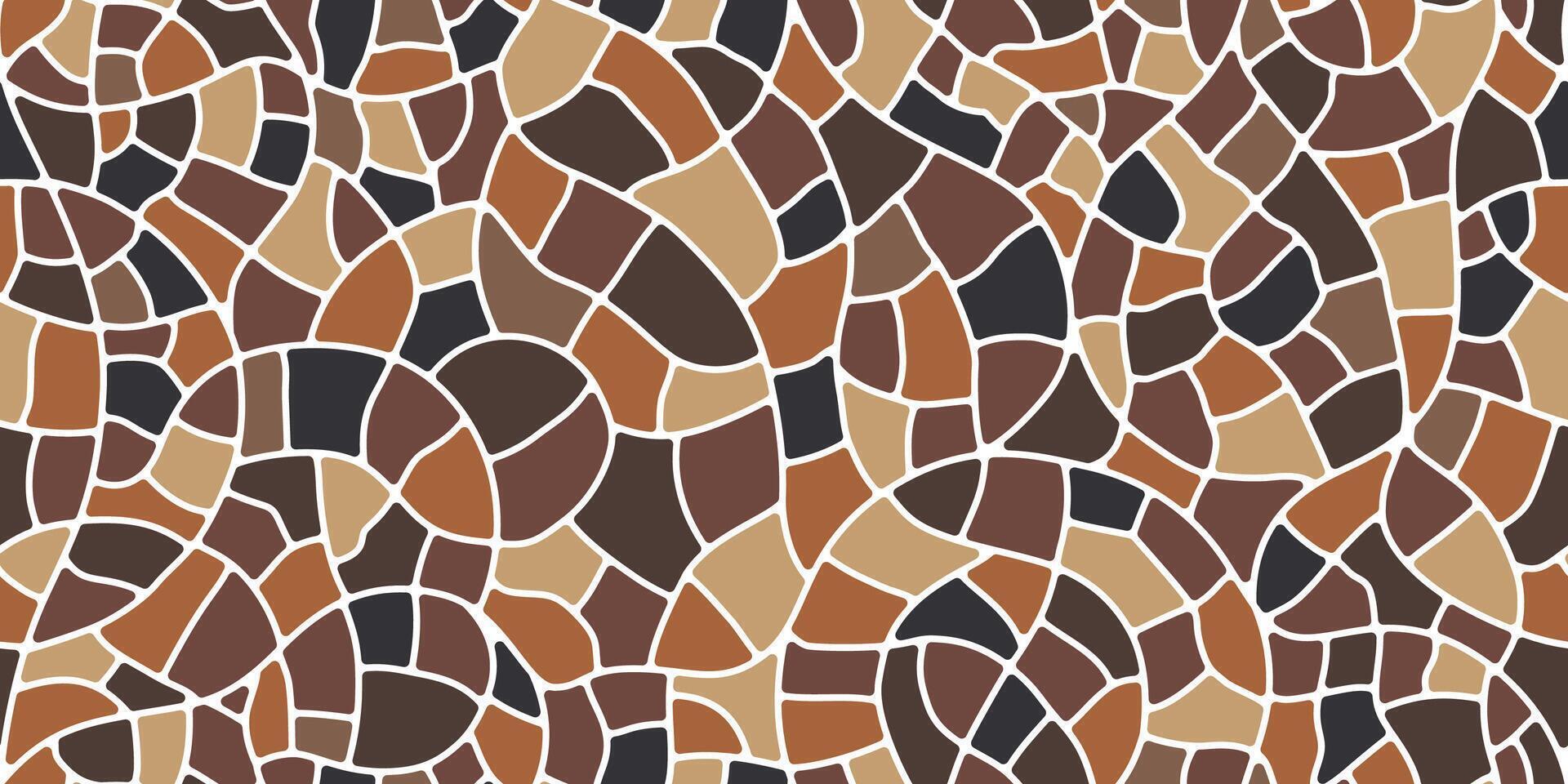 Mosaic stone tile pattern, brown paving floor vector
