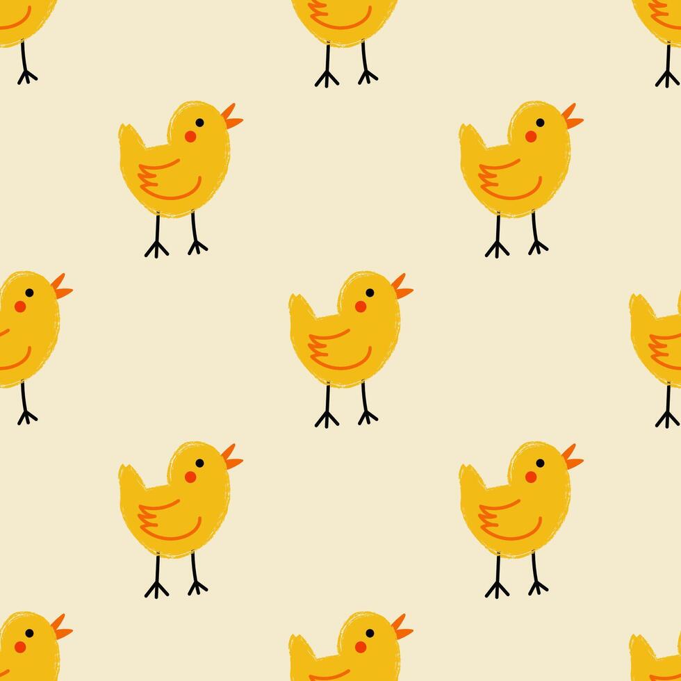 Seamless pattern with cute little chickens vector