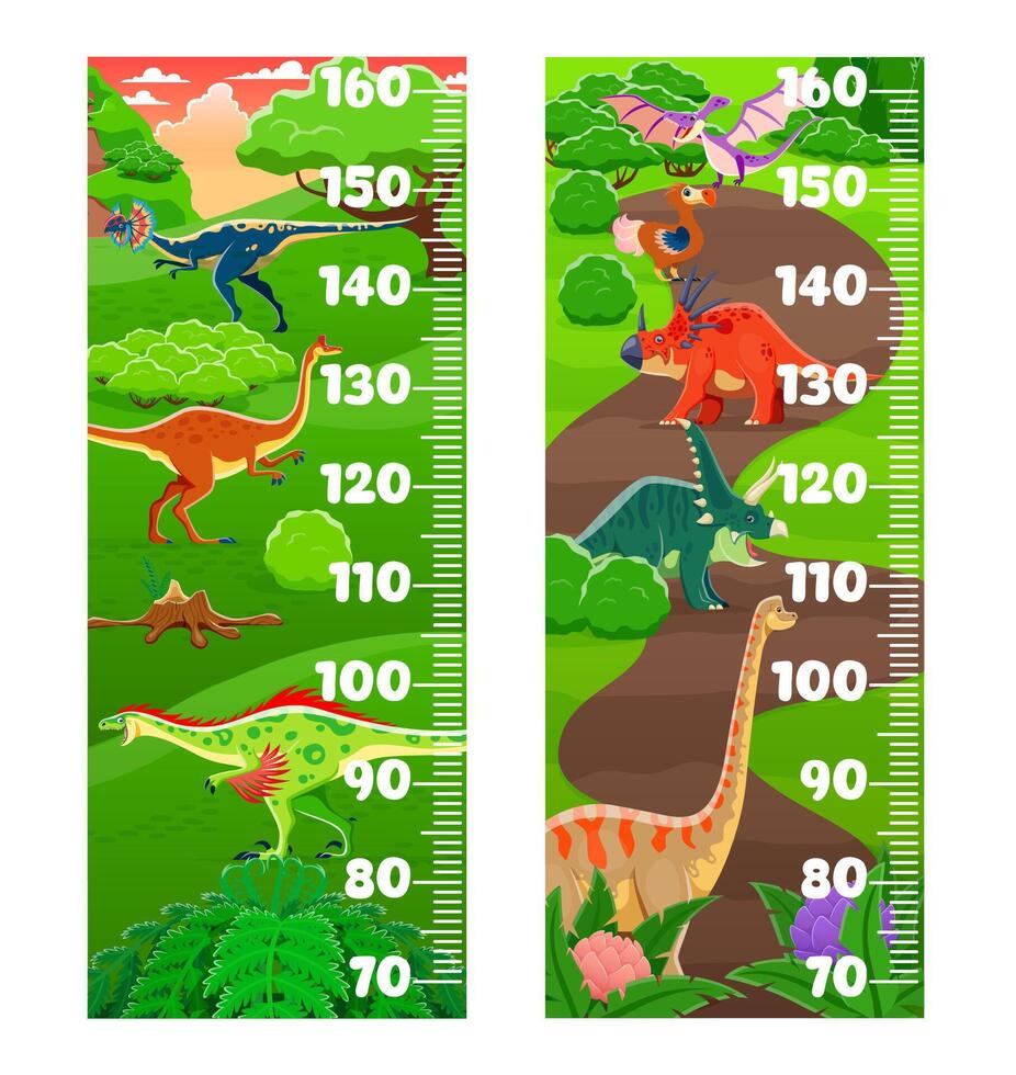 Kids height chart ruler with prehistoric dinosaurs vector