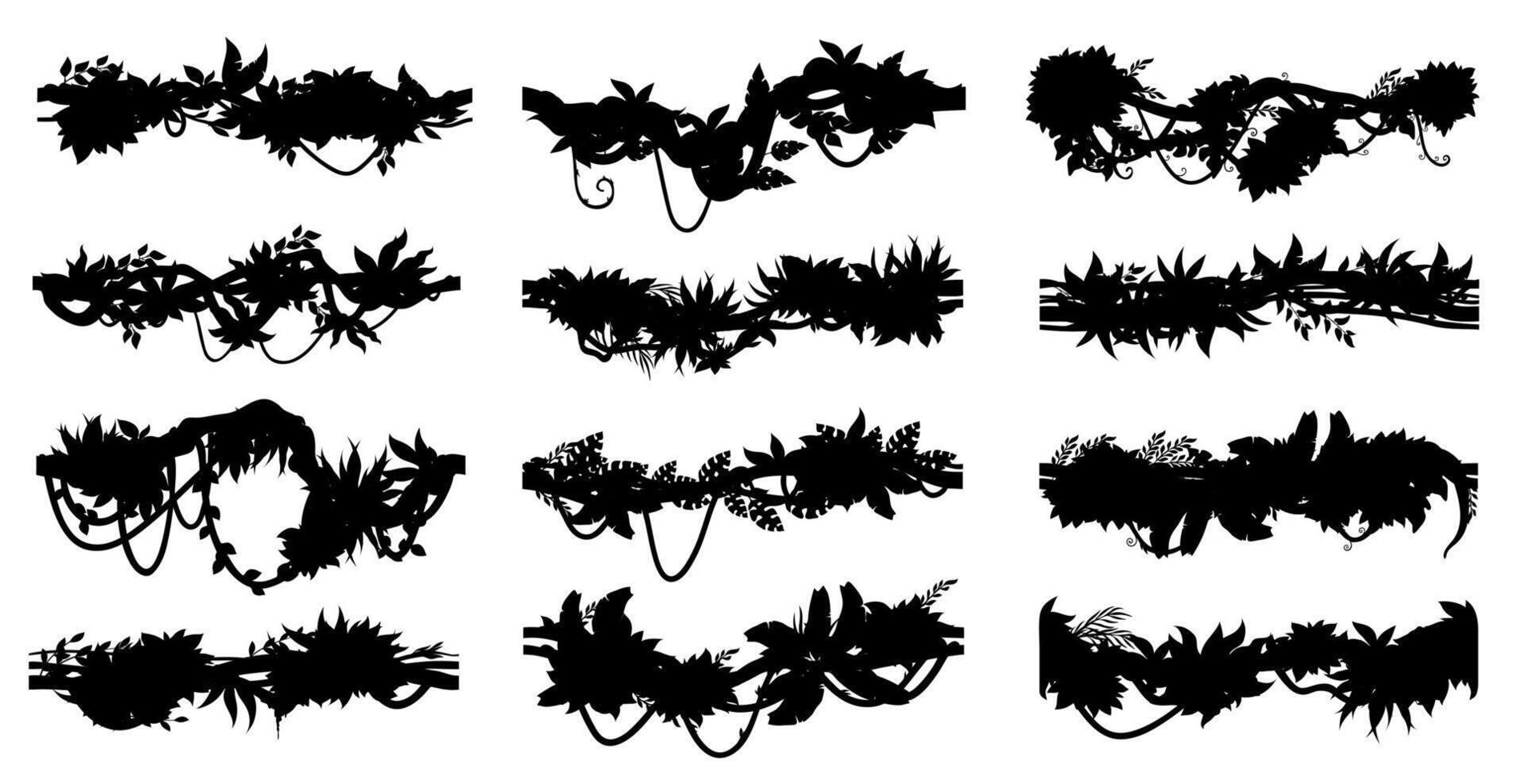 Jungle tropical liana branch vines, ivy silhouette vector